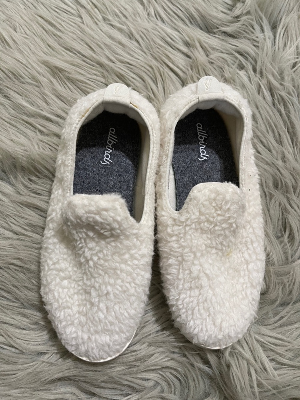 allbirds Kids White Fuzzy Slip-On Shoes